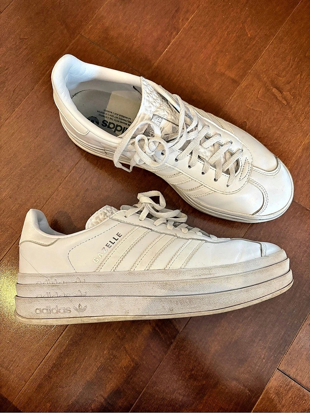 adidas Gazelle Bold Triple White Platform Sneakers
